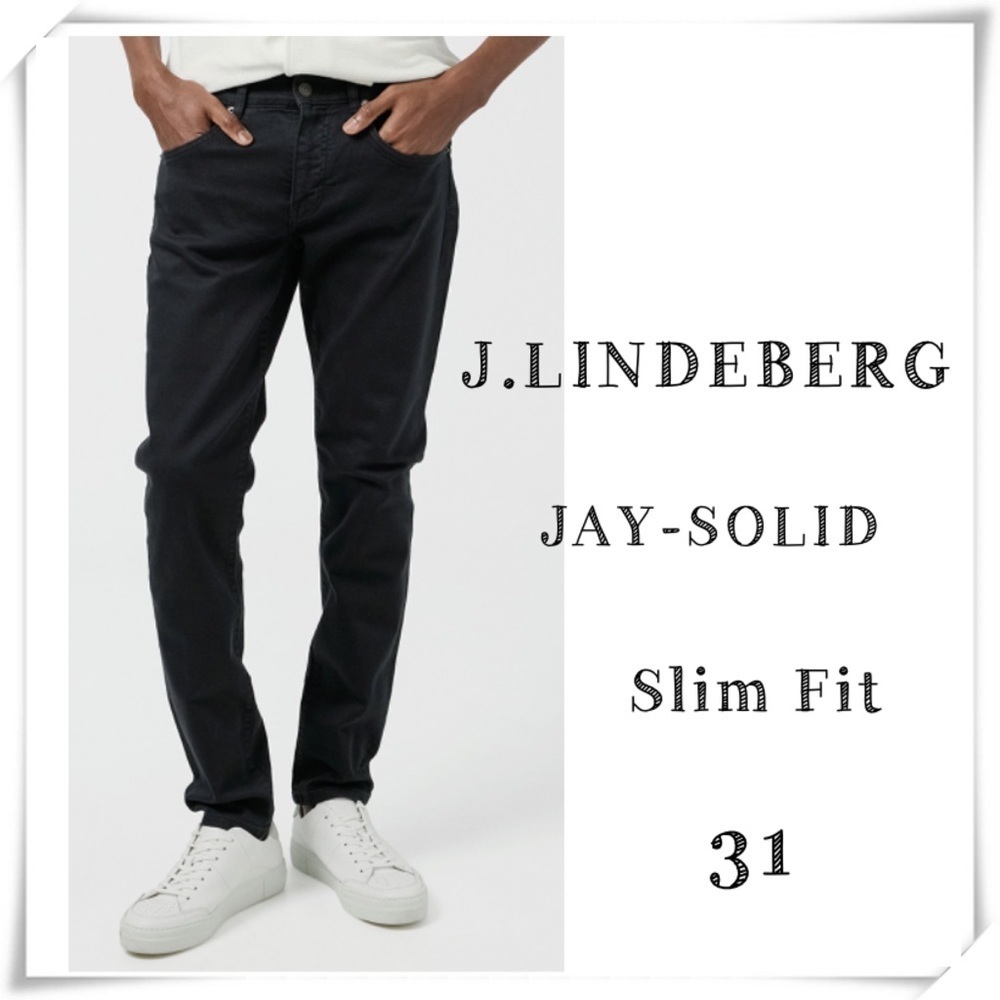 J.Lindeberg Jay Mid Rise Slim Fit Solid Stretch Jeans Black Sz 31 66MD130222400